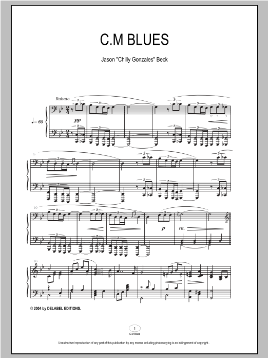 Chilly Gonzales C.M Blues Sheet Music Notes & Chords for Piano - Download or Print PDF
