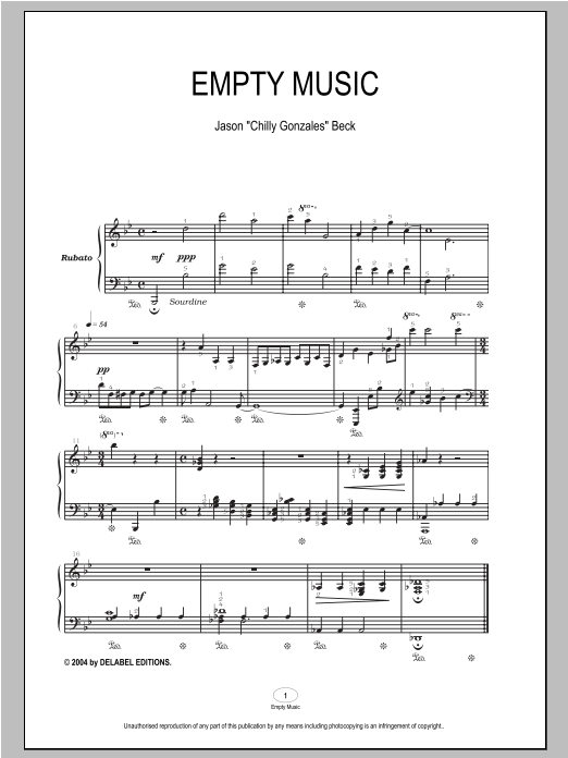 Chilly Gonzales Empty Music Sheet Music Notes & Chords for Piano - Download or Print PDF