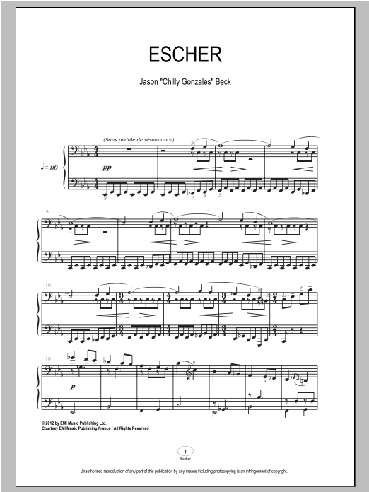 Chilly Gonzales Escher Sheet Music Notes & Chords for Piano - Download or Print PDF