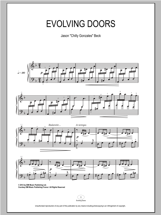 Chilly Gonzales Evolving Doors Sheet Music Notes & Chords for Piano - Download or Print PDF