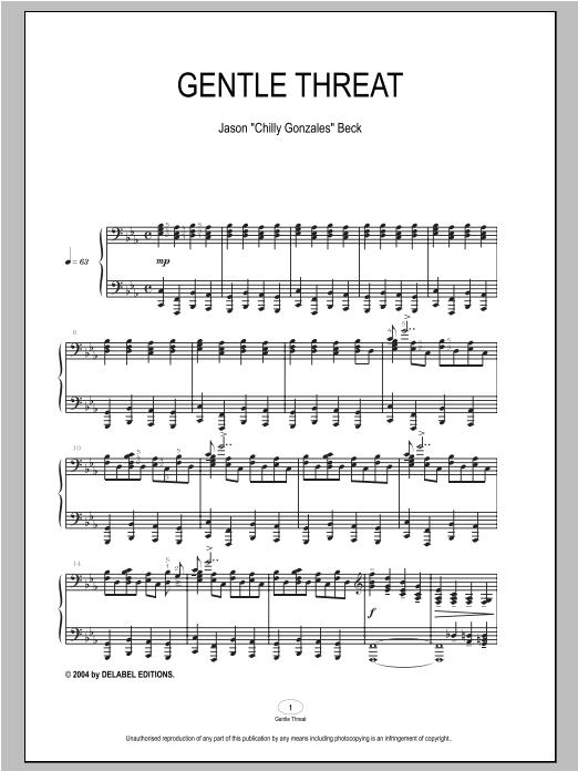 Chilly Gonzales Gentle Threat Sheet Music Notes & Chords for Piano - Download or Print PDF