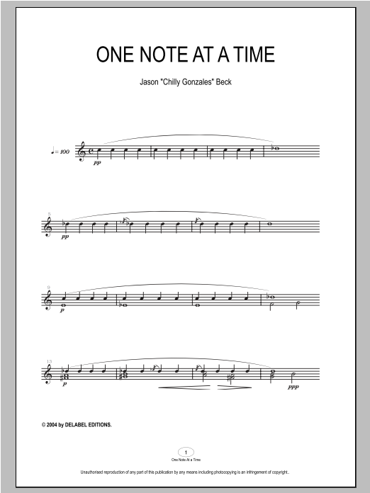 Chilly Gonzales One Note At A Time Sheet Music Notes & Chords for Piano - Download or Print PDF