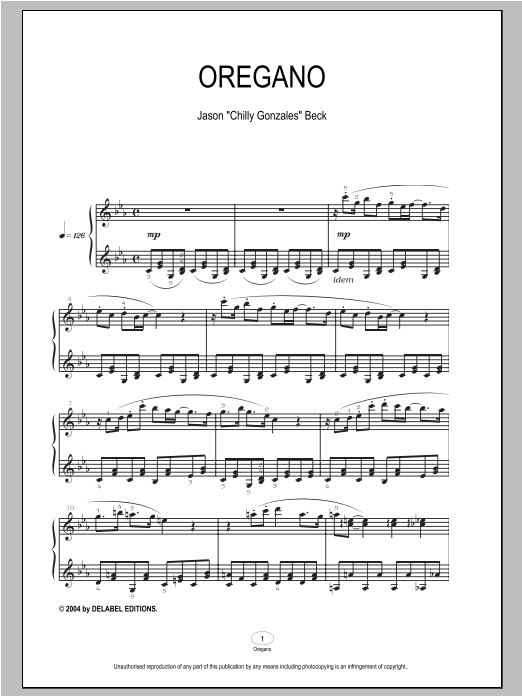 Chilly Gonzales Oregano Sheet Music Notes & Chords for Piano - Download or Print PDF