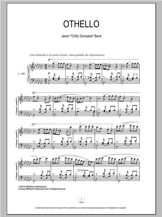 Chilly Gonzales Othello Sheet Music Notes & Chords for Piano - Download or Print PDF Chilly Gonzales Othello Sheet Music Notes & Chords for Piano - Download or Print PDF
