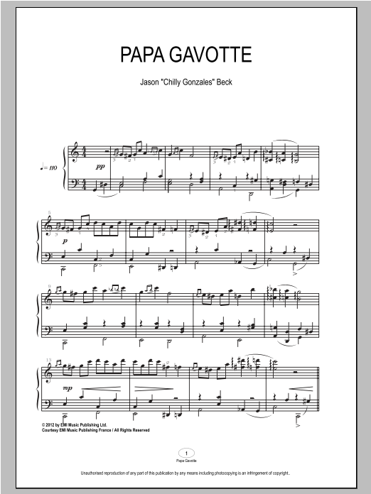 Chilly Gonzales Papa Gavotte Sheet Music Notes & Chords for Piano - Download or Print PDF