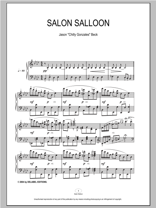 Chilly Gonzales Salon Salloon Sheet Music Notes & Chords for Piano - Download or Print PDF