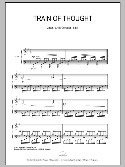 Chilly Gonzales Train Of Thought Sheet Music Notes & Chords for Piano - Download or Print PDF Chilly Gonzales Train Of Thought Sheet Music Notes & Chords for Piano - Download or Print PDF