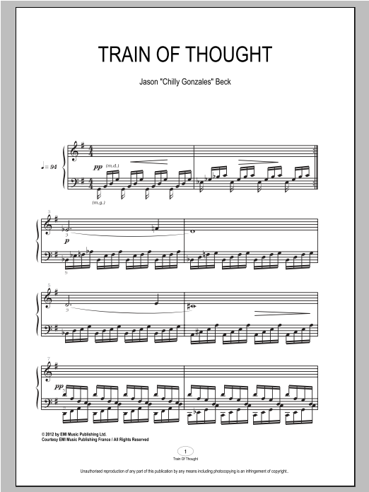 Chilly Gonzales Train Of Thought Sheet Music Notes & Chords for Piano - Download or Print PDF