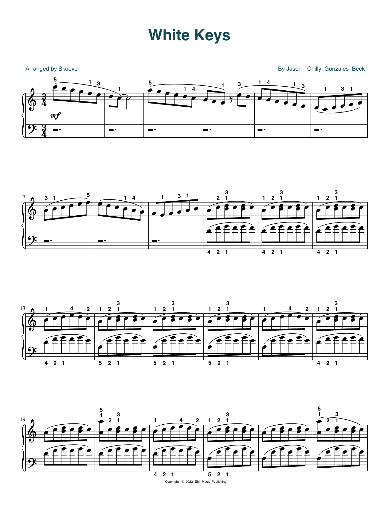 Chilly Gonzales White Keys (arr. Skoove) Sheet Music Notes & Chords for Piano Solo - Download or Print PDF