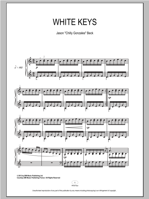 Chilly Gonzales White Keys Sheet Music Notes & Chords for Piano - Download or Print PDF