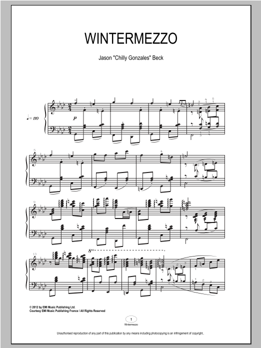 Chilly Gonzales Wintermezzo Sheet Music Notes & Chords for Piano - Download or Print PDF
