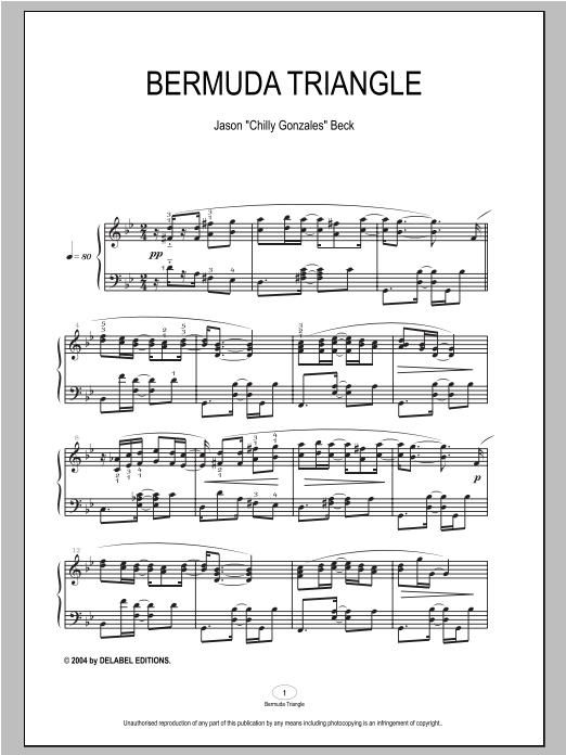 Preview Chilly Gonzales Bermuda Triangle Pop sheet music, notes and chords for Piano, SKU: 93897 Bermuda Triangle sheet music