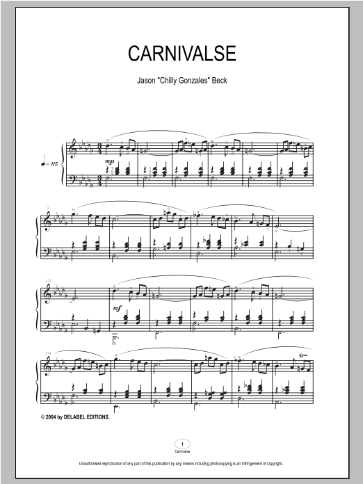 Preview Chilly Gonzales Carnivalse Pop sheet music, notes and chords for Piano, SKU: 93922 Carnivalse sheet music