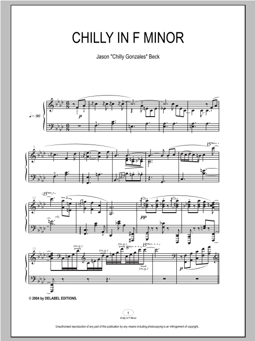 Preview Chilly Gonzales Chilly In F Minor Pop sheet music, notes and chords for Piano, SKU: 93928 Chilly In F Minor sheet music