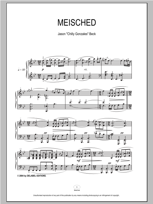 Preview Chilly Gonzales Meisched Pop sheet music, notes and chords for Piano, SKU: 93909 Meisched sheet music