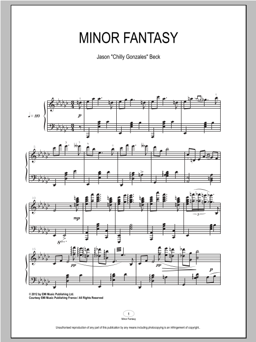 Preview Chilly Gonzales Minor Fantasy Classical sheet music, notes and chords for Piano, SKU: 94479 Minor Fantasy sheet music