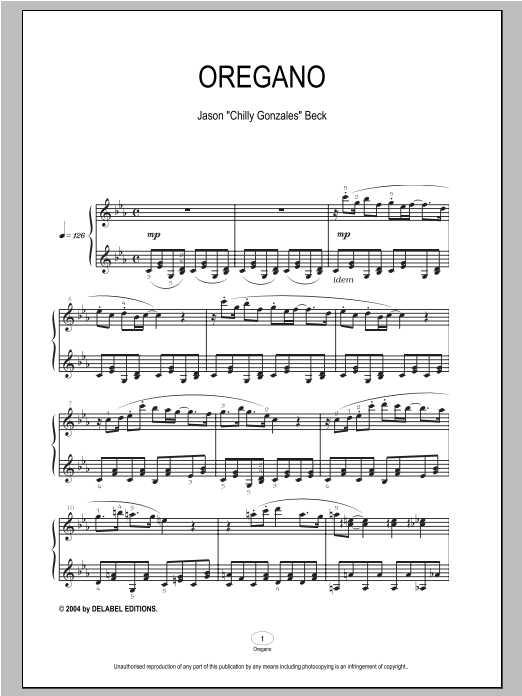 Preview Chilly Gonzales Oregano Pop sheet music, notes and chords for Piano, SKU: 93910 Oregano sheet music