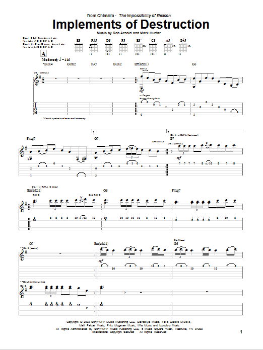 Chimaira Implements Of Destruction Sheet Music Notes & Chords for Guitar Tab - Download or Print PDF