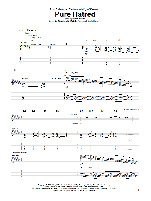 Chimaira Pure Hatred Sheet Music Notes & Chords for Guitar Tab - Download or Print PDF