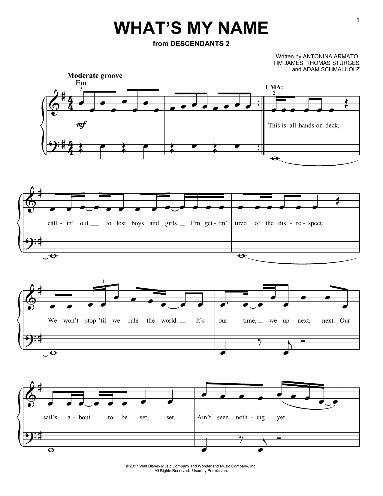 China Anne McClain, Dylan Playfair & Thomas Doherty What's My Name (from Disney's Descendants 2) Sheet Music Notes & Chords for Easy Piano - Download or Print PDF