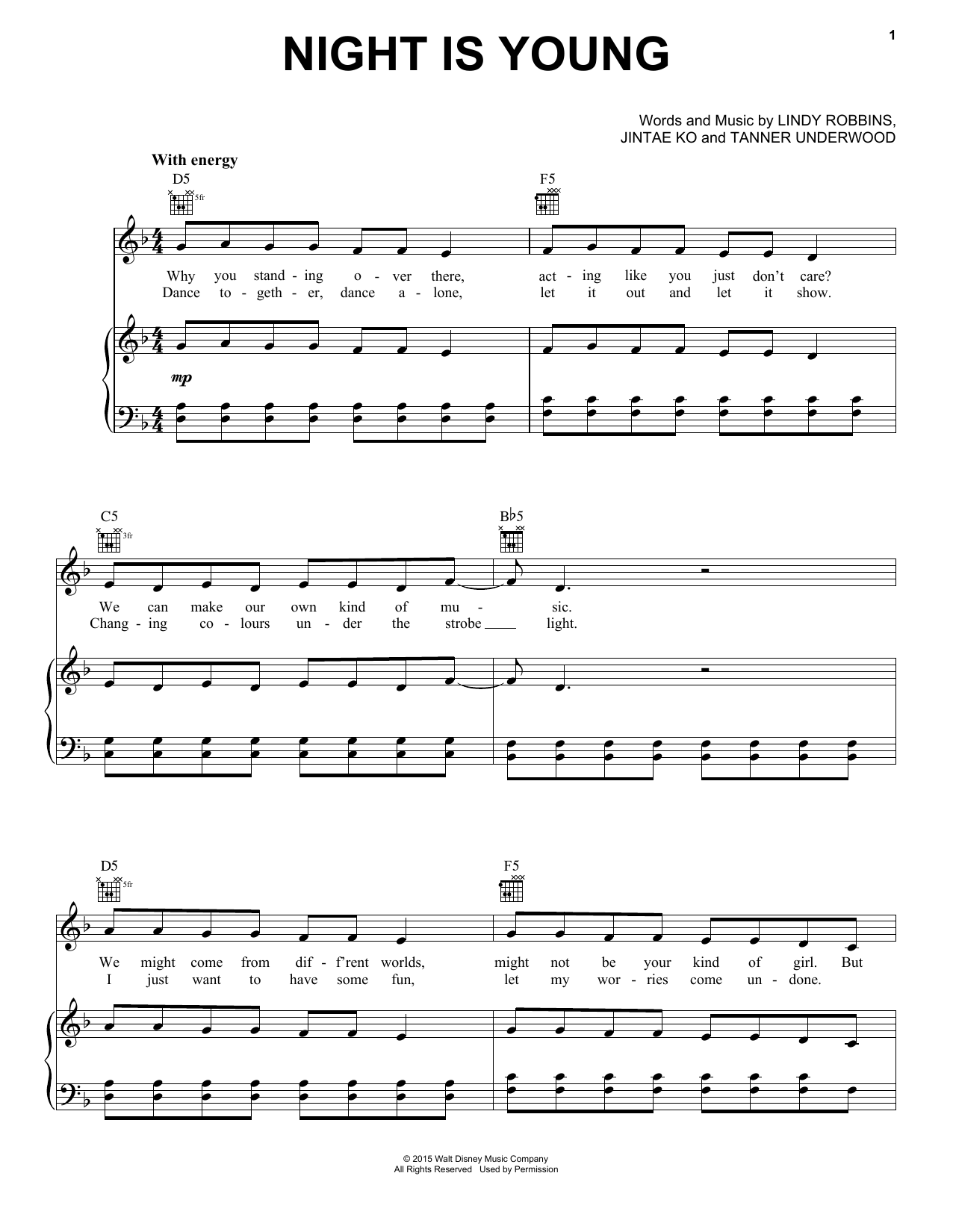 China Anne McClain Night Is Young (from Disney's Descendants) Sheet Music Notes & Chords for Piano, Vocal & Guitar (Right-Hand Melody) - Download or Print PDF