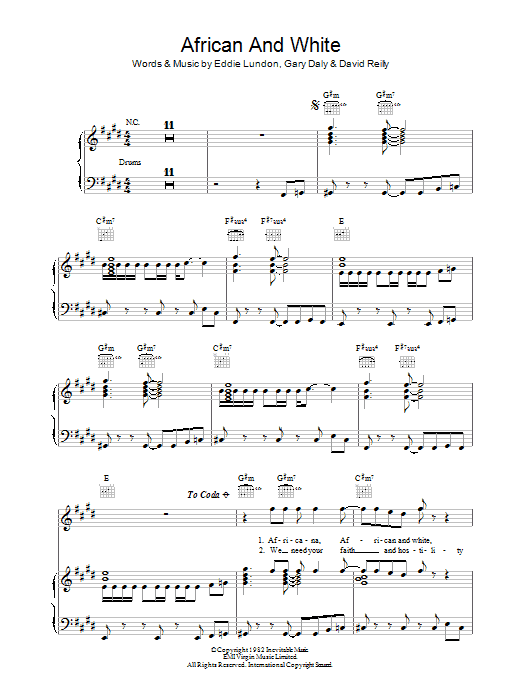 China Crisis African And White Sheet Music Notes & Chords for Piano, Vocal & Guitar (Right-Hand Melody) - Download or Print PDF