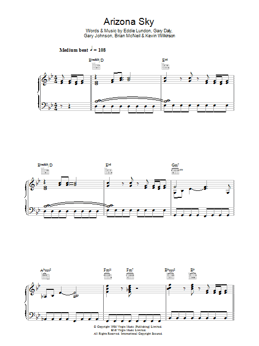China Crisis Arizona Sky Sheet Music Notes & Chords for Piano, Vocal & Guitar (Right-Hand Melody) - Download or Print PDF