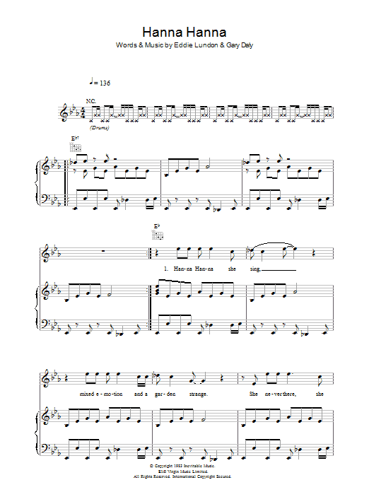 China Crisis Hanna Hanna Sheet Music Notes & Chords for Piano, Vocal & Guitar - Download or Print PDF
