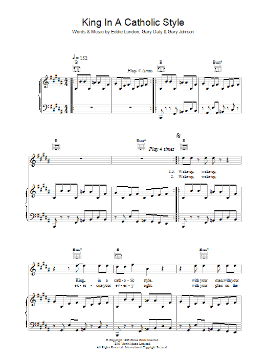 China Crisis King In A Catholic Style Sheet Music Notes & Chords for Piano, Vocal & Guitar - Download or Print PDF