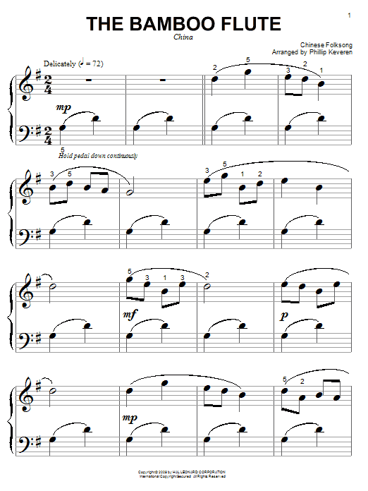 Chinese Folksong The Bamboo Flute Sheet Music Notes & Chords for Piano (Big Notes) - Download or Print PDF