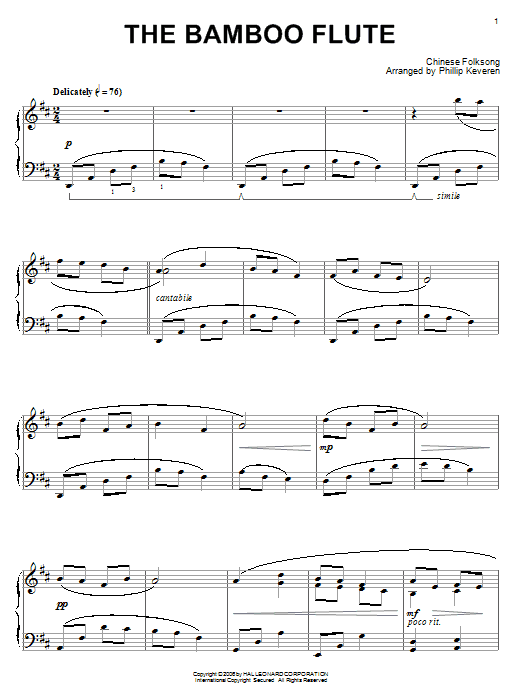 Chinese Folksong The Bamboo Flute Sheet Music Notes & Chords for Piano - Download or Print PDF