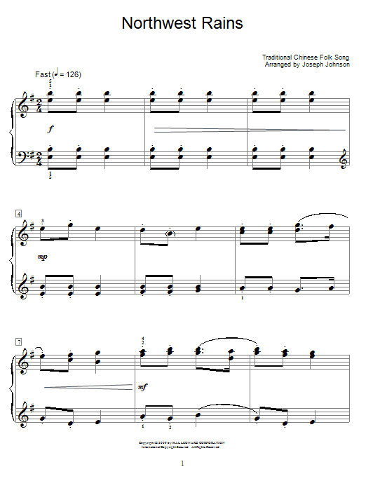 Preview Chinese Folksong Northwest Rains World sheet music, notes and chords for Educational Piano, SKU: 68034 Northwest Rains sheet music