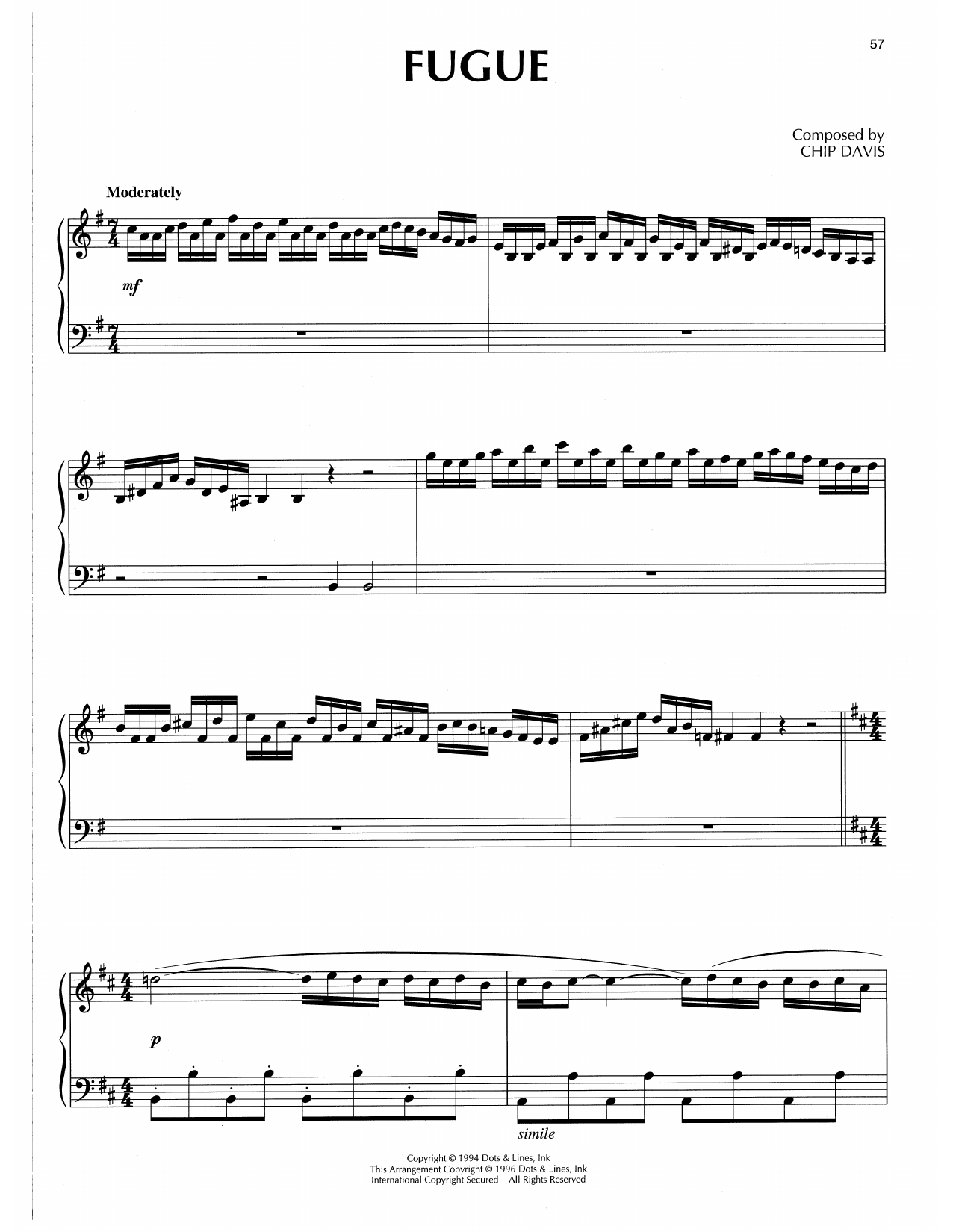 Chip Davis Fugue Sheet Music Notes & Chords for Piano Solo - Download or Print PDF