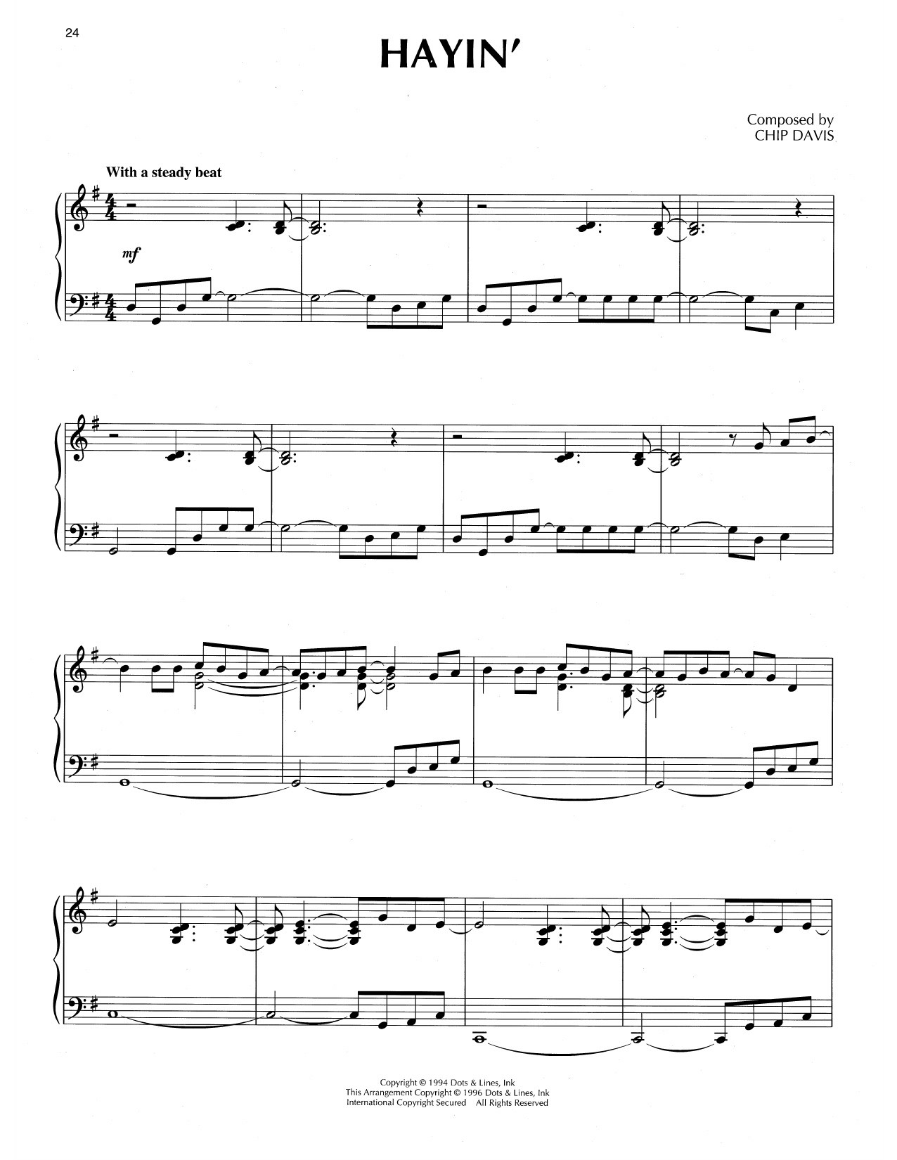 Chip Davis Hayin' Sheet Music Notes & Chords for Piano Solo - Download or Print PDF