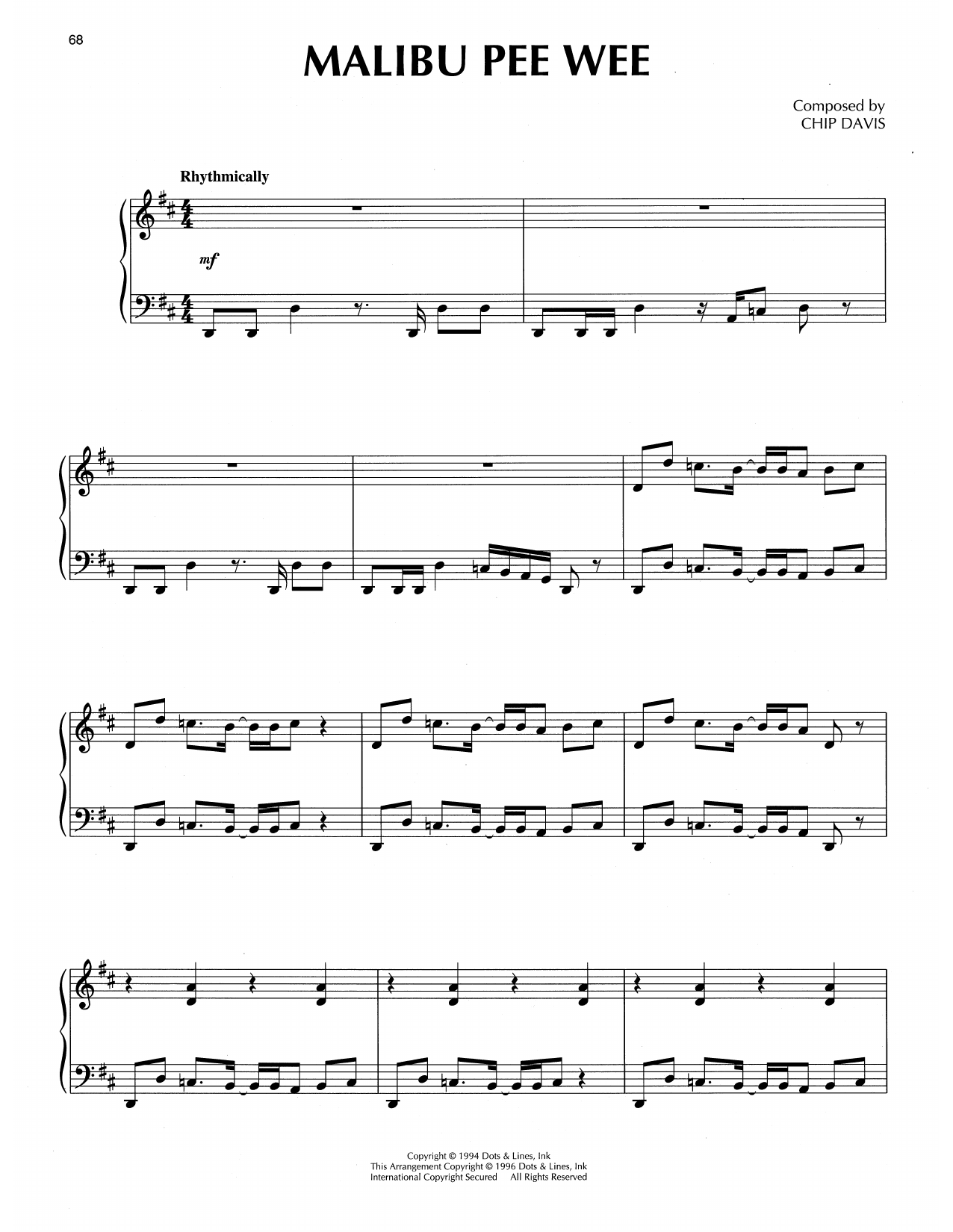 Chip Davis Malibu Pee Wee Sheet Music Notes & Chords for Piano Solo - Download or Print PDF