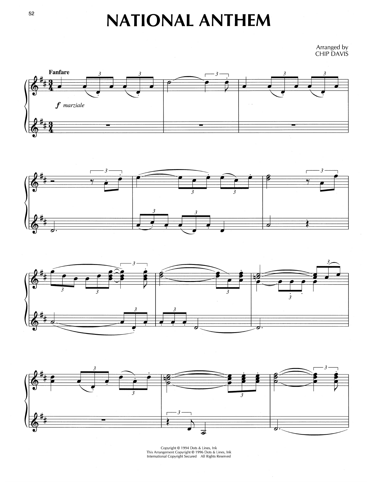 Chip Davis National Anthem Sheet Music Notes & Chords for Piano Solo - Download or Print PDF