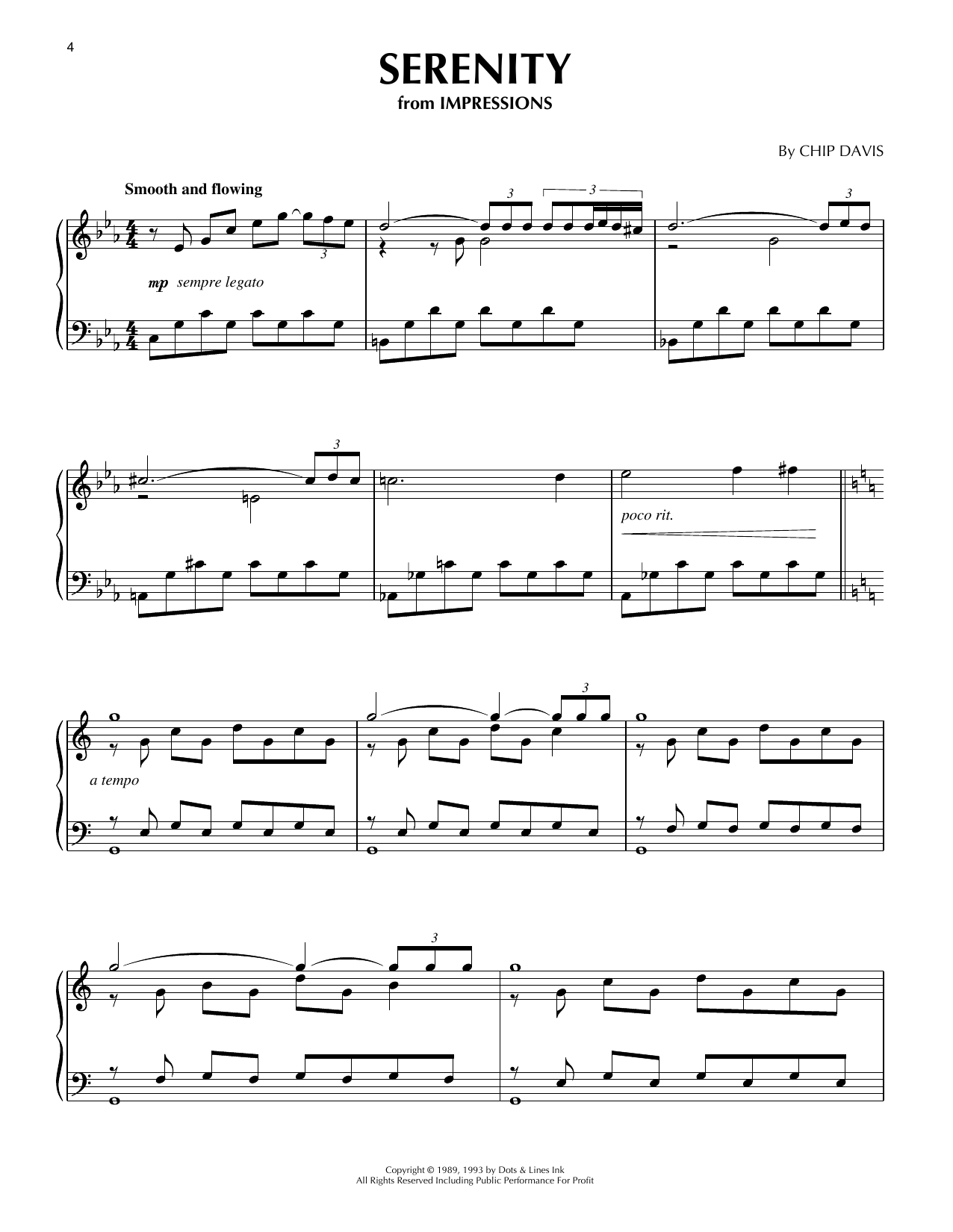 Chip Davis Serenity Sheet Music Notes & Chords for Piano Solo - Download or Print PDF