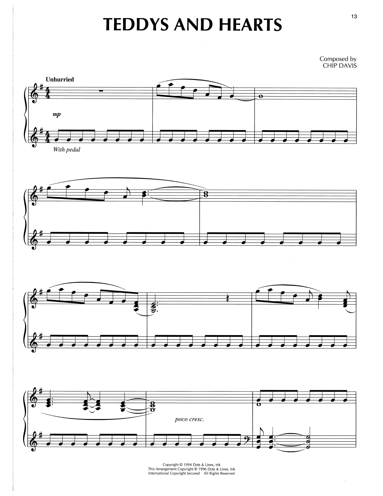 Chip Davis Teddys And Hearts Sheet Music Notes & Chords for Piano Solo - Download or Print PDF