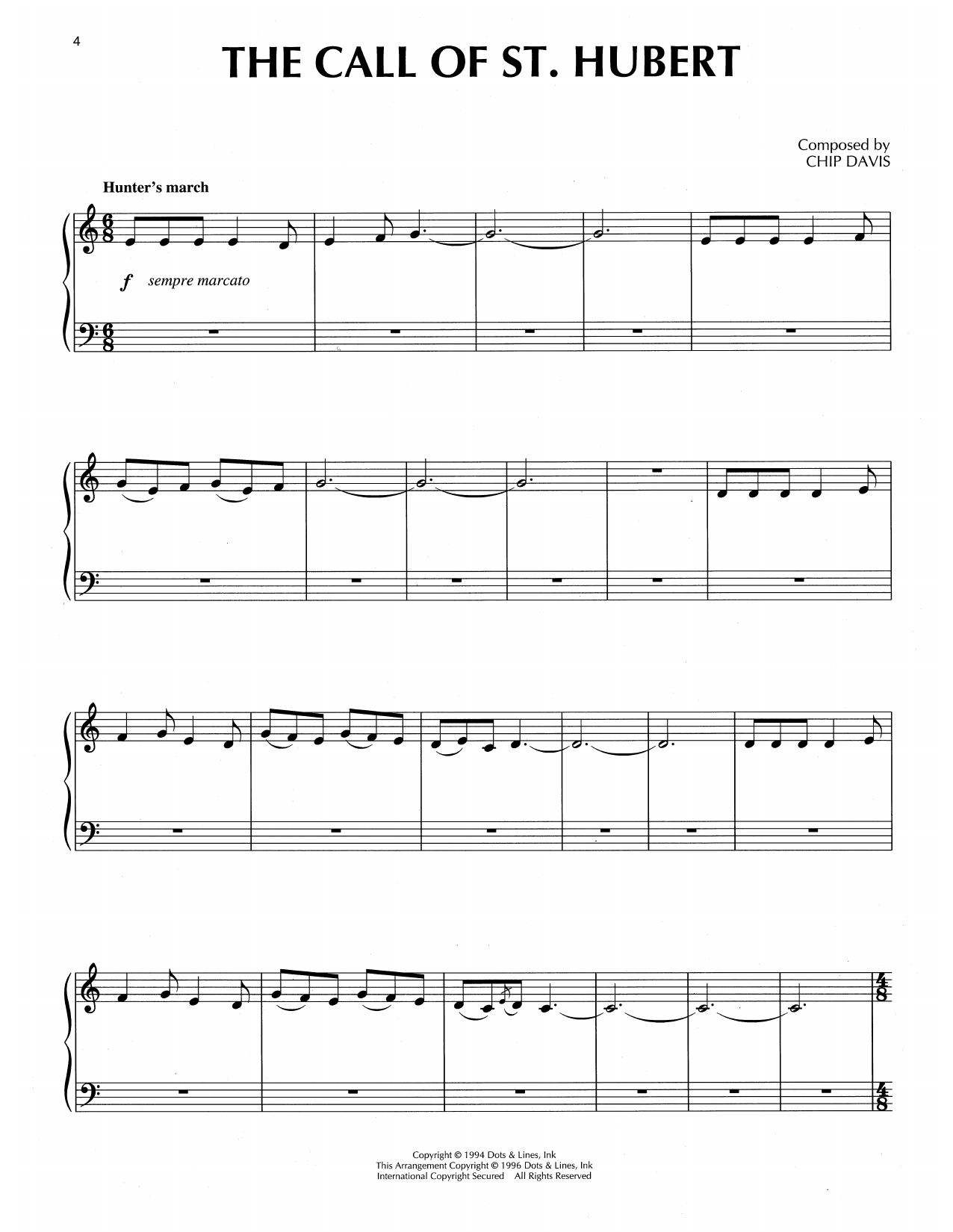 Chip Davis The Call Of St. Hubert Sheet Music Notes & Chords for Piano Solo - Download or Print PDF