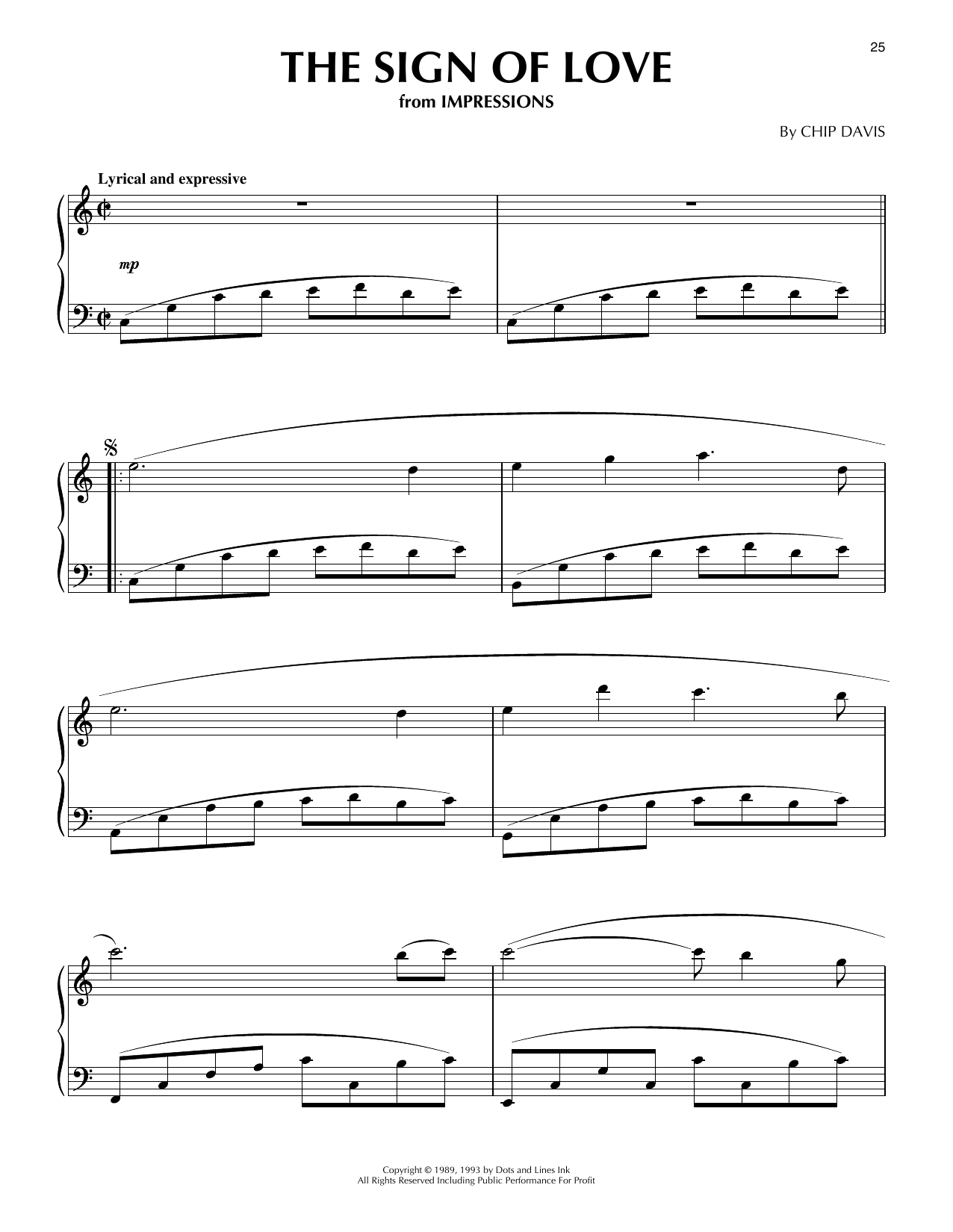 Chip Davis The Sign Of Love Sheet Music Notes & Chords for Piano Solo - Download or Print PDF