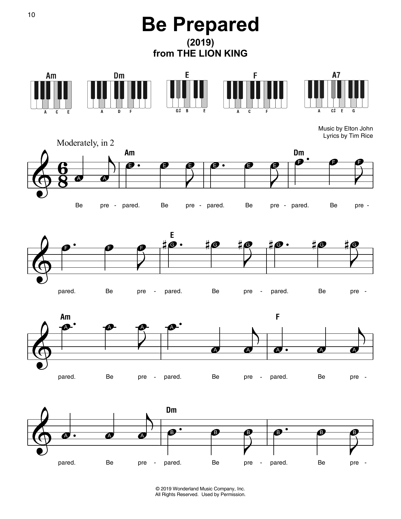 Chiwetel Ejiofor Be Prepared (from The Lion King 2019) Sheet Music Notes & Chords for Super Easy Piano - Download or Print PDF