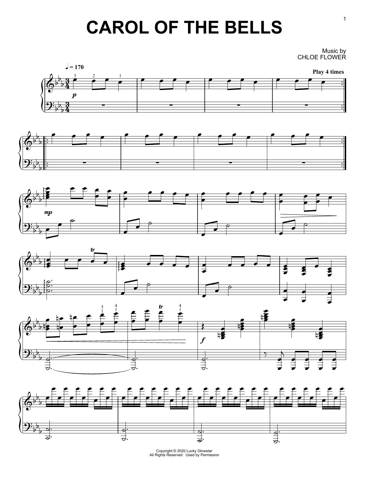 Chloe Flower Carol Of The Bells Sheet Music Notes & Chords for Piano Solo - Download or Print PDF