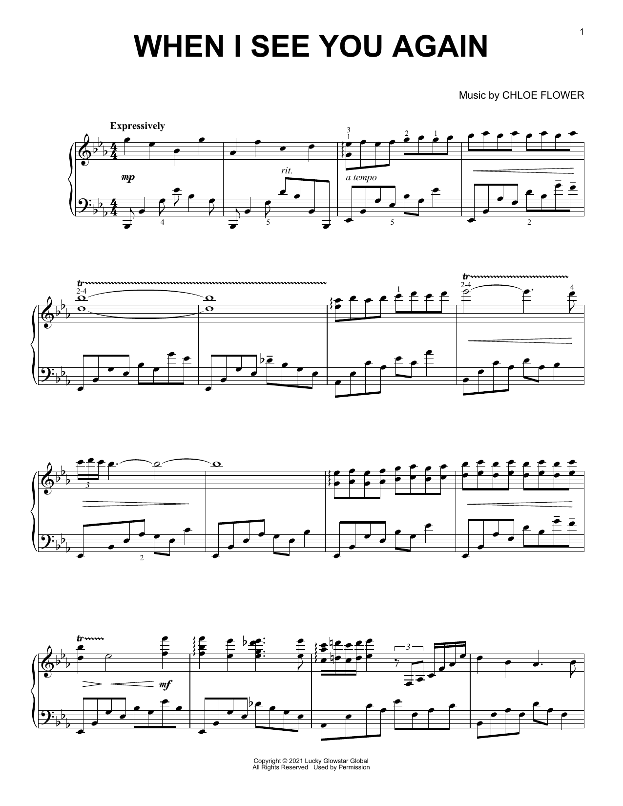 Chloe Flower When I See You Again Sheet Music Notes & Chords for Piano Solo - Download or Print PDF