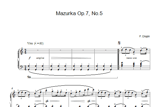 Chopin Mazurka Op 7 No 5 Sheet Music Notes & Chords for Piano - Download or Print PDF