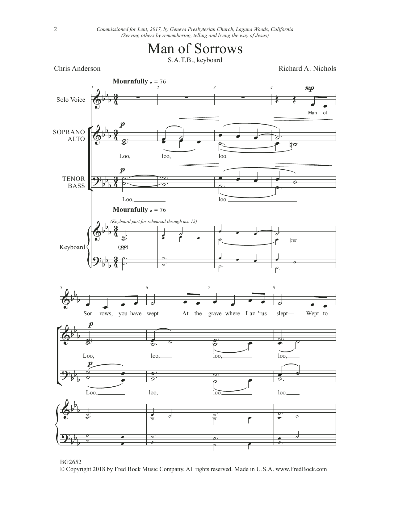 Chris Anderson Man of Sorrows Sheet Music Notes & Chords for Choral - Download or Print PDF