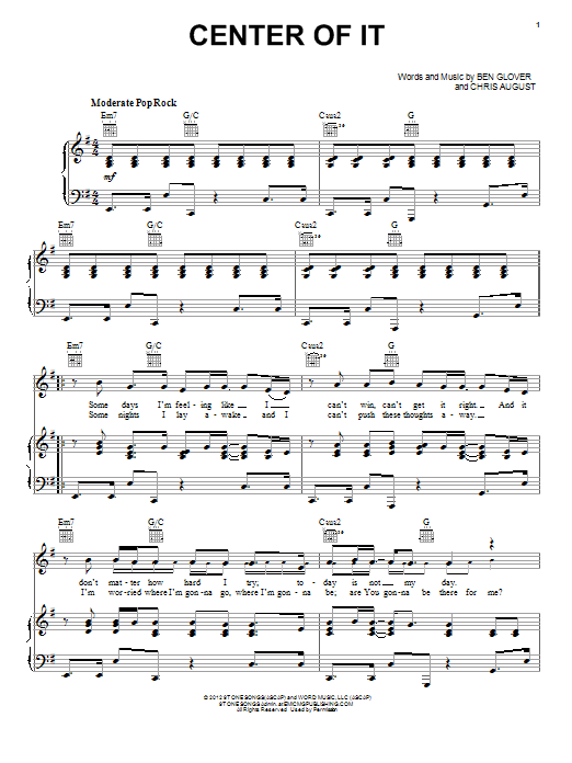 Chris August Center Of It Sheet Music Notes & Chords for Piano, Vocal & Guitar (Right-Hand Melody) - Download or Print PDF