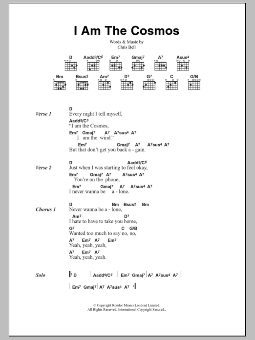 Chris Bell I Am The Cosmos Sheet Music Notes & Chords for Lyrics & Chords - Download or Print PDF