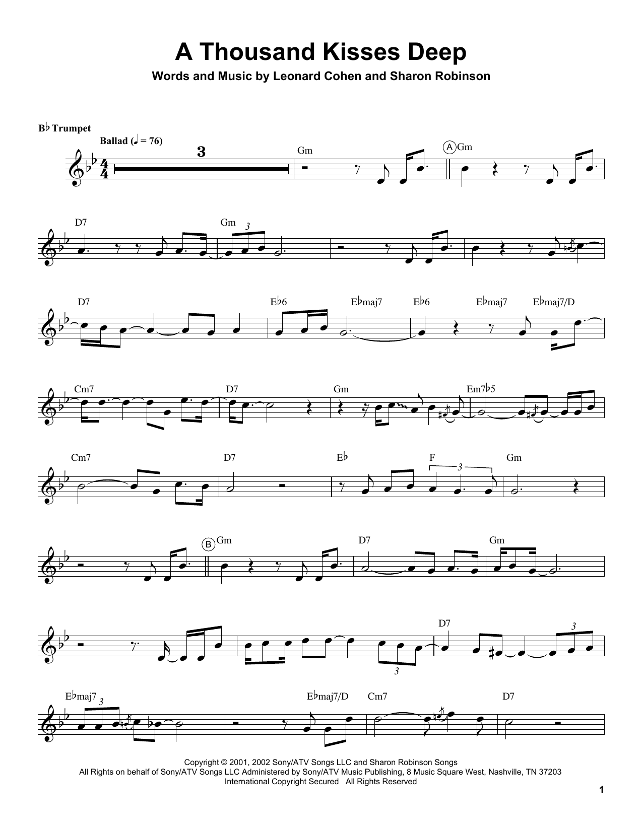 Chris Botti A Thousand Kisses Deep Sheet Music Notes & Chords for Trumpet Transcription - Download or Print PDF