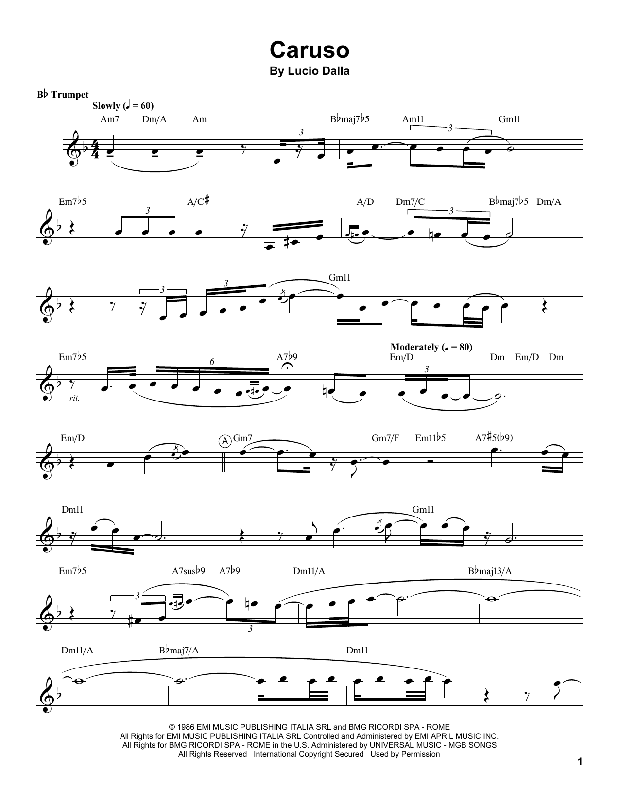 Chris Botti Caruso Sheet Music Notes & Chords for Trumpet Transcription - Download or Print PDF
