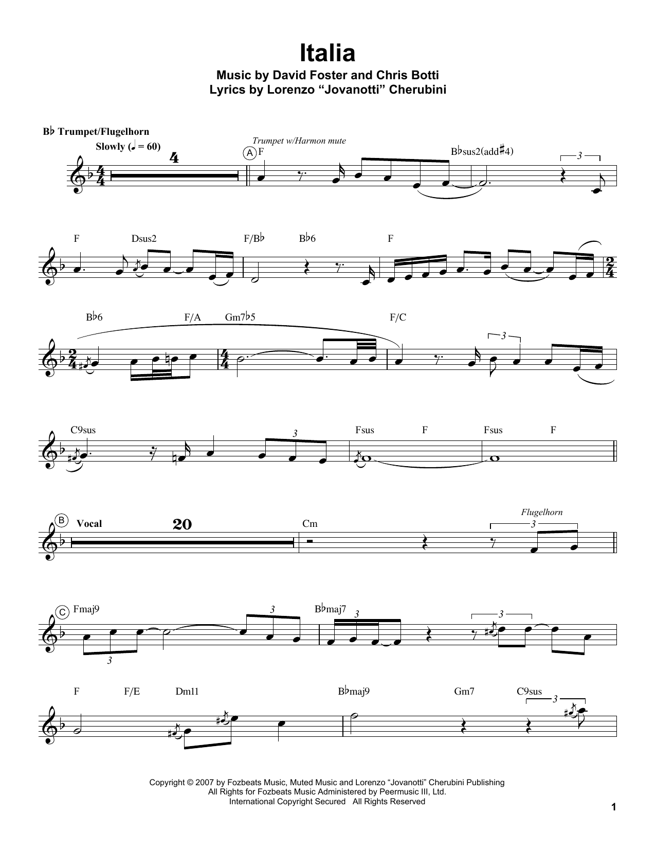 Chris Botti Italia Sheet Music Notes & Chords for Trumpet Transcription - Download or Print PDF